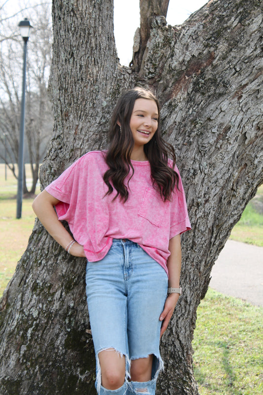 Zenana Red Acid Washed Oversized Cropped Tee