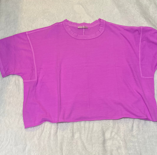 Hot Mauve pigment dyed oversized crop box tee