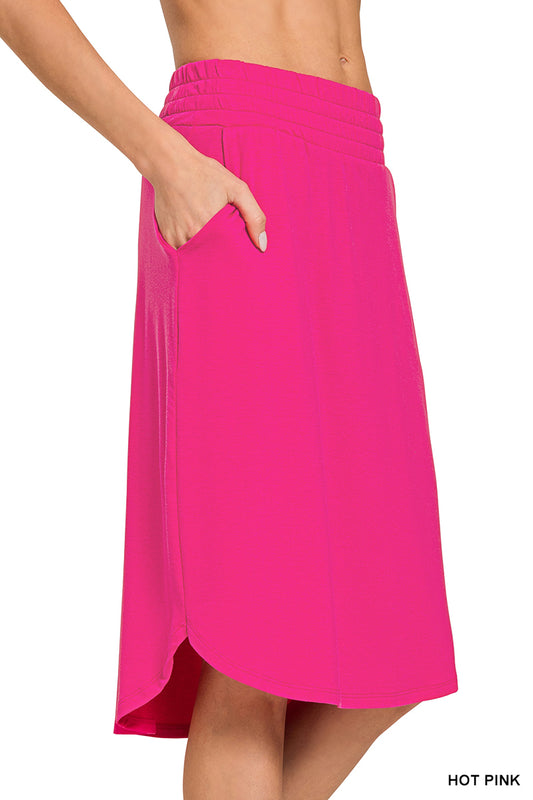 Hot Pink Tulip Hem Knee Length Skirt