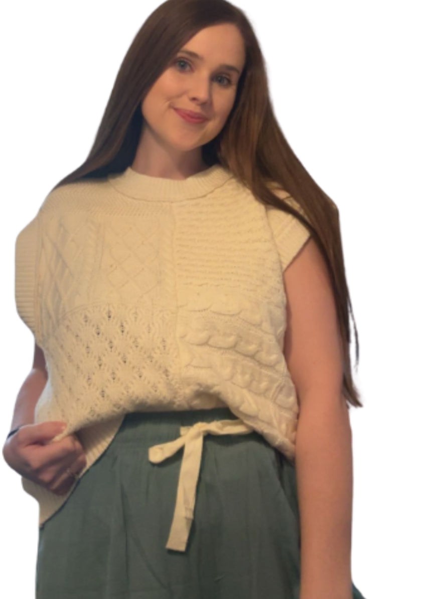 Braided Cable Knit Sleeveless Sweater