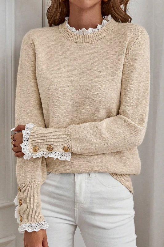 Preorder: Lace Trim Loose Sweater
