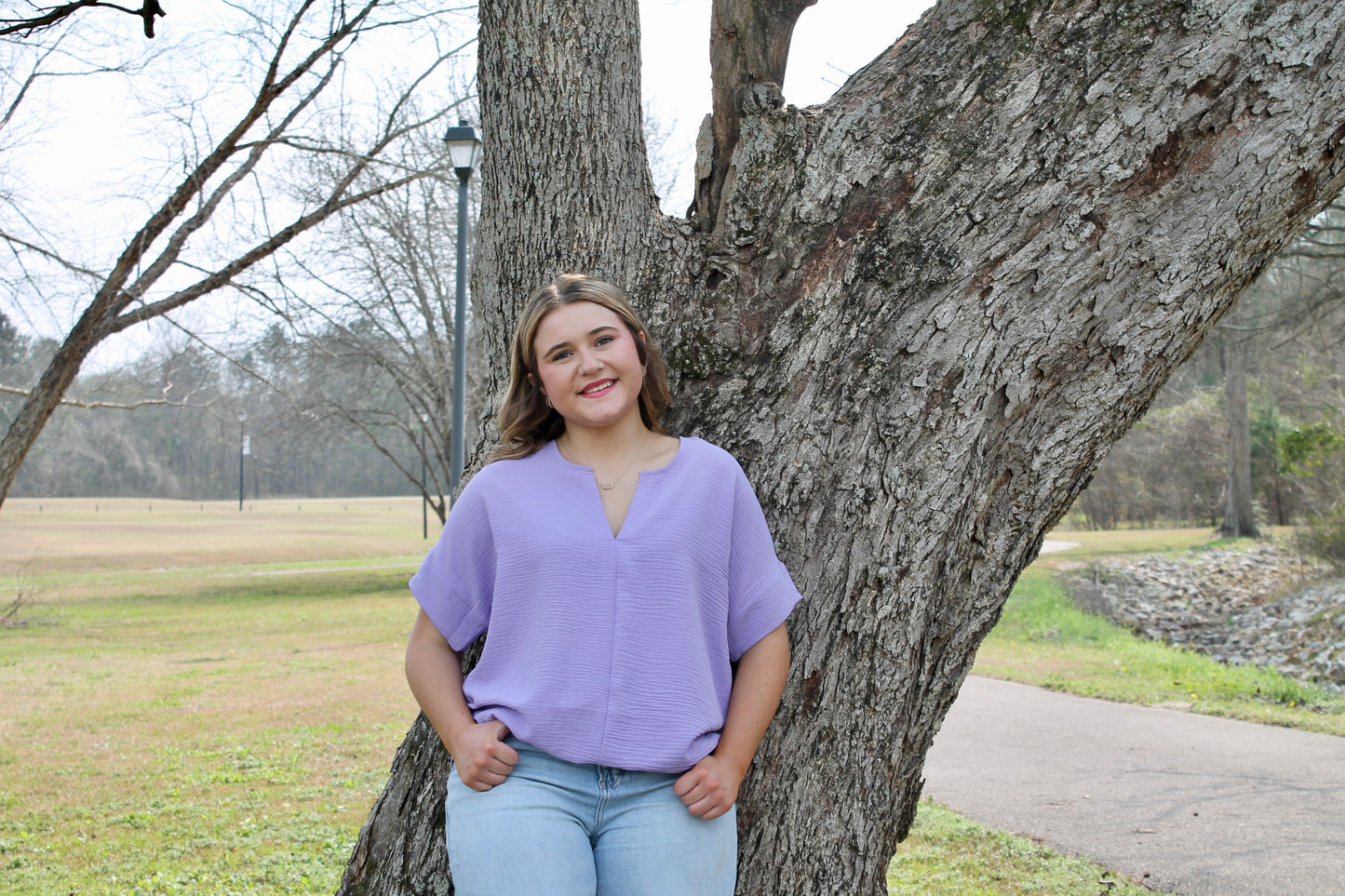 Zenana Lavender  Split Neck Top