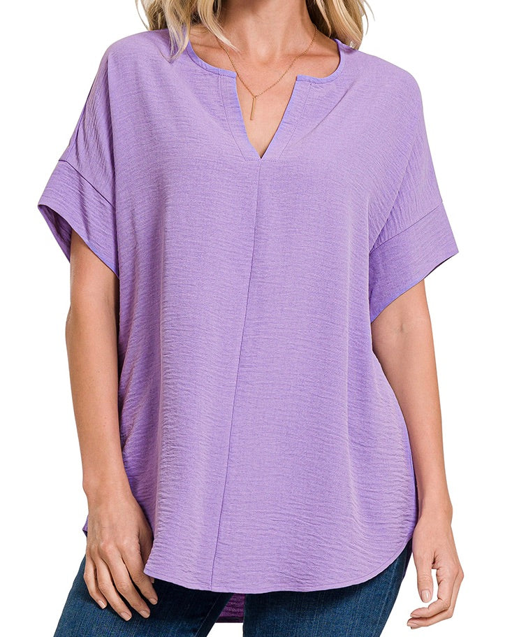 Lavender  Split Neck Airflow Top