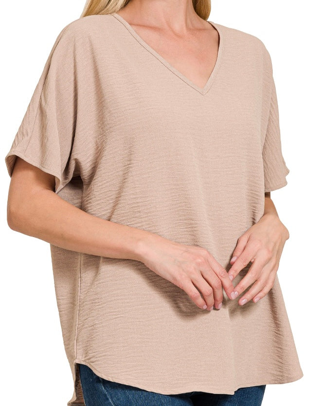 Light Mocha V-neck Top
