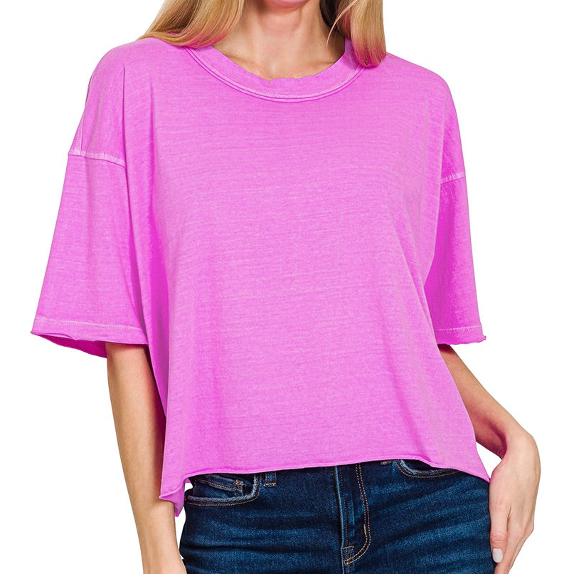 Hot Mauve pigment dyed oversized crop box tee
