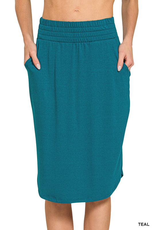 Teal tulip hem knee length skirt