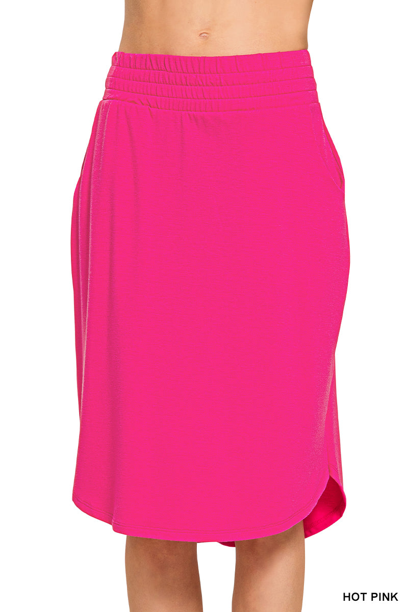 Hot Pink Tulip Hem Knee Length Skirt